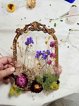 Rustic Resin art with dried flowers and moss at the Bloomin' Cottage