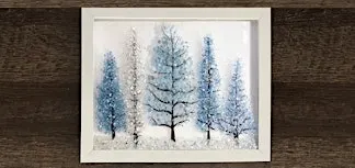 Crushed Glass Evergreen Winter Tree Scene on Frame Paint Art Sip Class