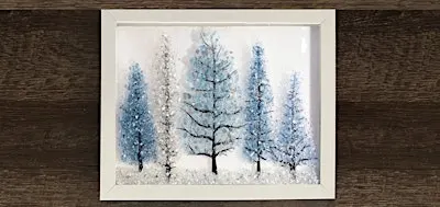 Crushed Glass Evergreen Winter Tree Scene on Frame Paint Art Sip Class