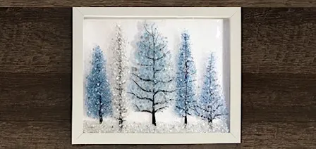Crushed Glass Evergreen Winter Tree Scene on Frame Paint Art Sip Class