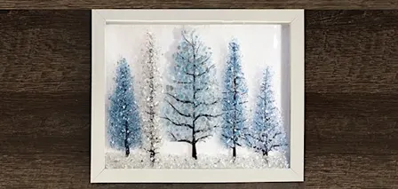 Crushed Glass Evergreen Winter Tree Scene on Frame Paint Art Sip Class