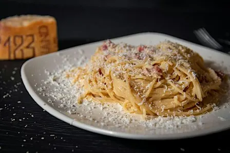 Fresh Pasta Carbonara and Crema Bruciata
