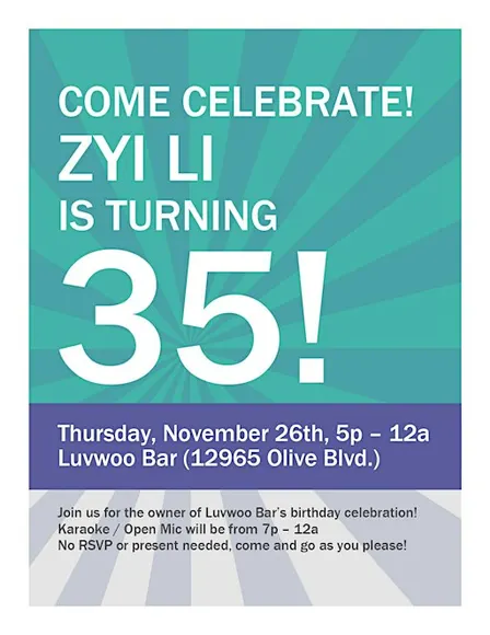 Zyi Li's Birthday Celebration at Luvwoo Bar (FREE)