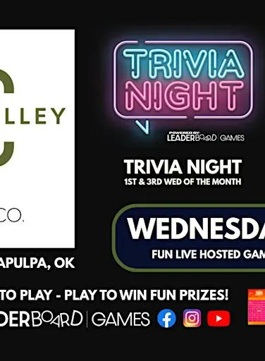GAME NIGHT - WED 630p James Calley Brewing Sapulpa OK Trivia & Music BINGO