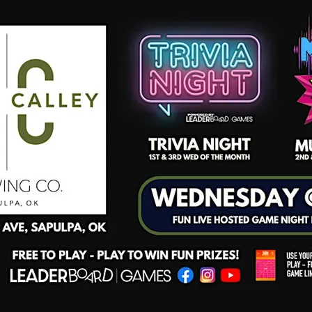 GAME NIGHT - WED 630p James Calley Brewing Sapulpa OK Trivia & Music BINGO