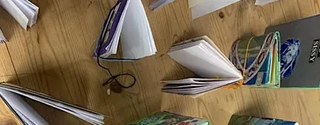 Book Binding- scrap material soft cover sketchbooks 1/11