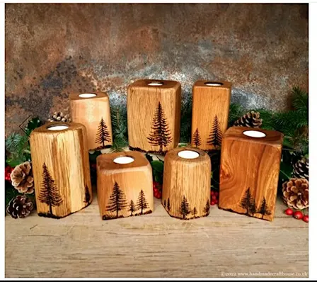 Pyrography - rustic Christmas tealight holders booked out