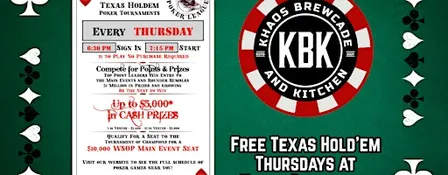 Texas Holdem Poker Thursdays at Khaos Brewcade - Thursdays at 7:15 PM