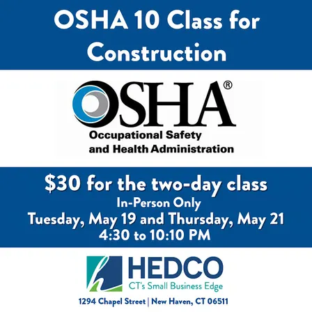 October OSHA 10-Hour Construction Training Class in New Haven