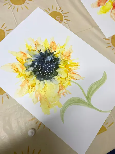 Night owl art - sunflower ink painting workshop