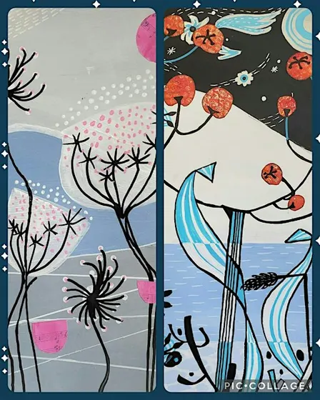 Angie Lewin Inspired Winter Mixed Media