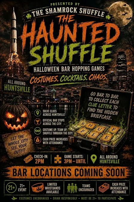 The Haunted Shuffle Bar Hopping Games: Huntsville + Halloween Oct 31st
