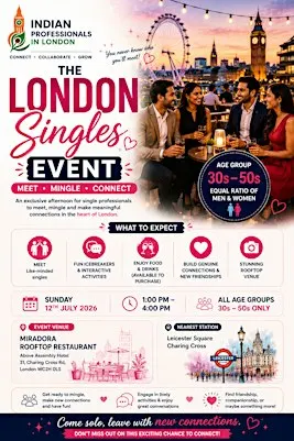 Indian Professionals in London Singles Event for All Age Group  30s-50s