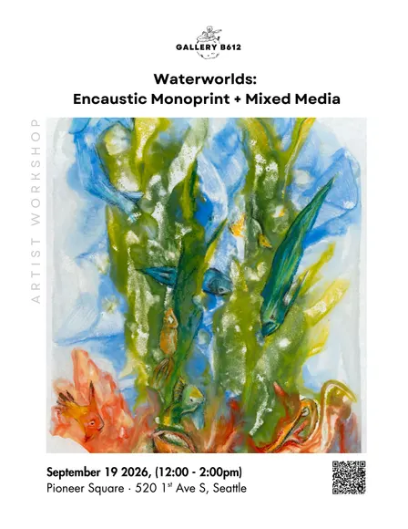 Waterworlds: Encaustic Monoprint + Mixed Media