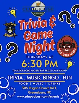 Trivia and Game Night at The Clubhouse GSO