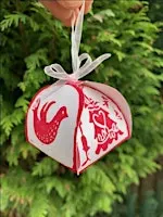 Linocut Printed Festive Tree Decorations and Gift Boxes