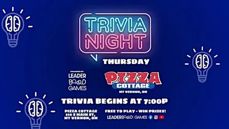 Trivia Night THURSDAY 7p | Pizza Cottage - Mt Vernon OH @LeaderBoardGames