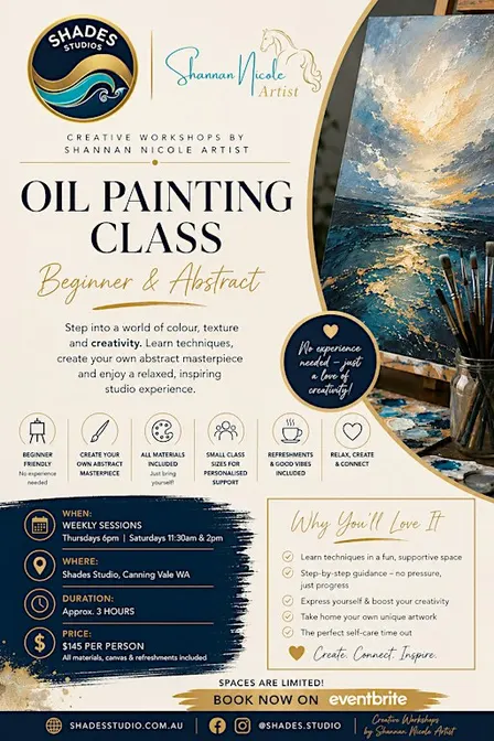 BEGINNER ABSTRACT OIL PAINTING WORKSHOP - Perth Canning Vale  WA