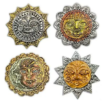 Celestial Metal: Embossed Sun Face Wall Hanging