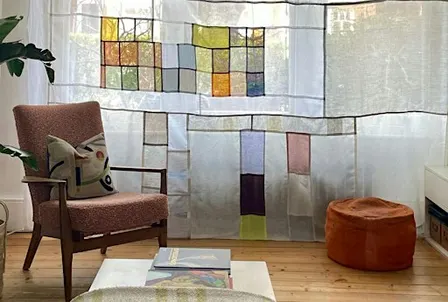 Learn to sew a 'bojagi' style patchwork hanging reusing sheer samples