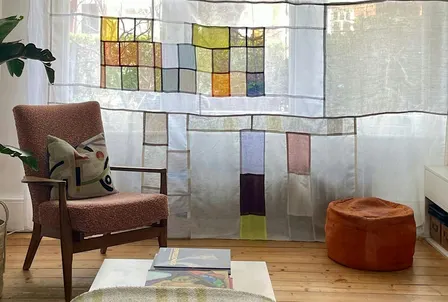 Learn to sew a 'bojagi' style patchwork hanging reusing sheer samples