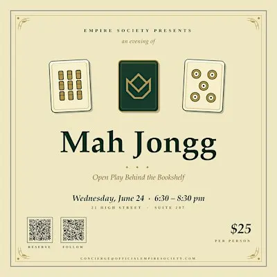Mah Jongg Open Play Behind the Bookshelf