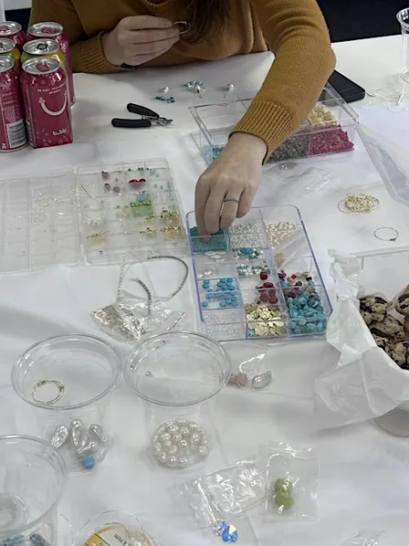 Beaded jewellery making class with pearls and gemstones