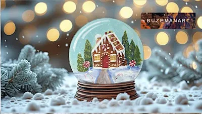 Snow globe painting ‘Gingerbread house’  @ The Hayride, Beverley