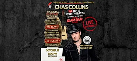 CHAS COLLINS CMT TOP 10 ARTIST debuts at THE BARN IN SANFORD
