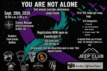 You Are Not Alone  / 2nd Annual Suicide Awareness Jeep Event