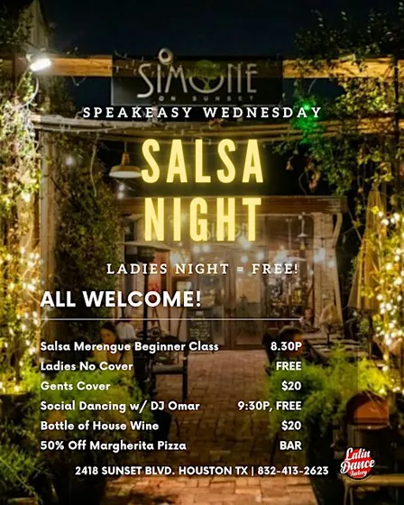 FREE* Speakeasy Salsa Night at Simone | Every Wednesday in Houston 09/23