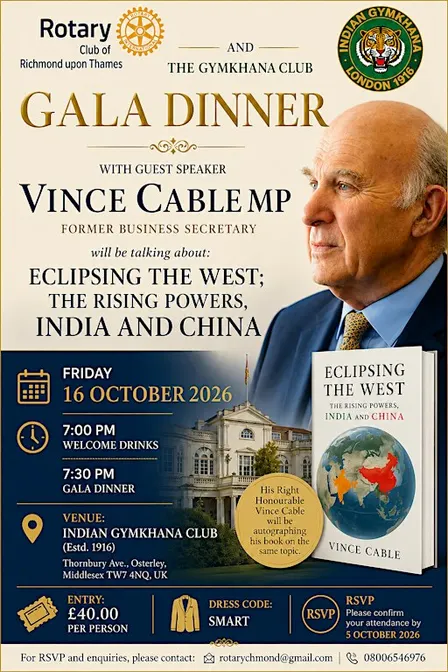 "Gala Dinner with Guest Speaker Vince Cable (Former Business Secretary)."