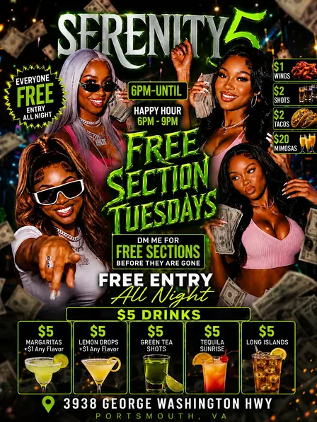 SERENITY 5 FREE SECTION TUESDAY