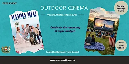 Outdoor Cinema Event, Vauxhall Fields, Monmouth Sunday 20th Sept, 6.15 pm.