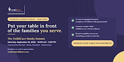 UniEliCare Family Summit 2026  Vendor & Sponsor Registration