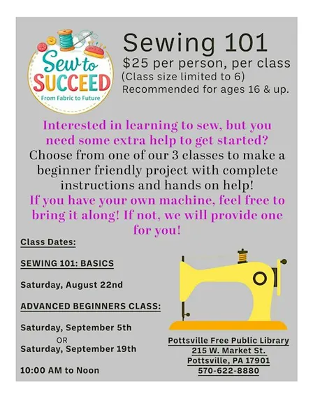 Advanced Beginners Sewing Class with Sew to Succeed