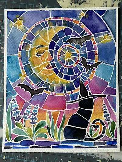 Witchy Moon Mosaic watercolor at The Vineyard at Hershey
