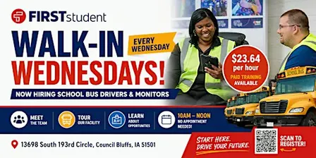 First Student Council Bluffs - Walk-in Wednesdays