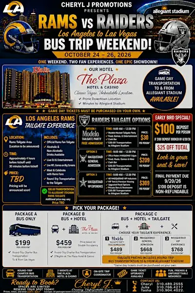 Los Angeles to  Las Vegas Bus Trip Weekend ~ Rams vs Raiders