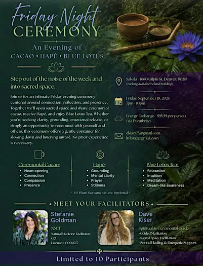 Friday Night Ceremony: An Evening of Cacao, Hapé, and Blue Lotus