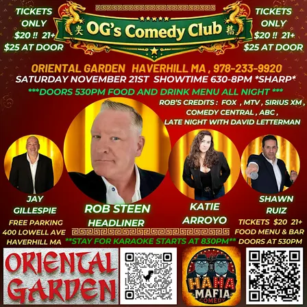 OG's Comedy Dinner Show Saturday November 21st Haverhill MA w/Rob Steen