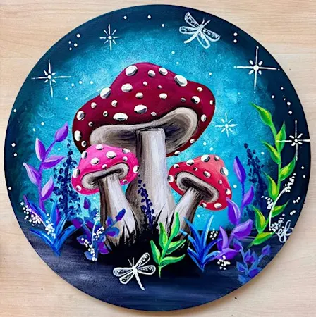 Magnificent Mushrooms Round OR Rectangular Painting at Downhill Parker