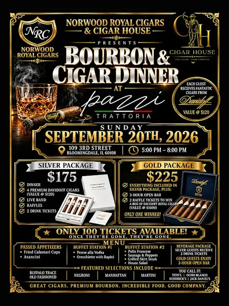 Bourbon & Cigar Dinner at Pazzi by Norwood Royal Cigars & Cigar House