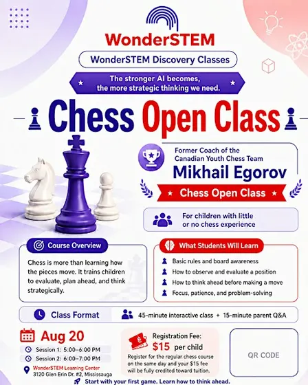 Kids Chess Open Class for Beginners by Canada Team Former Coach