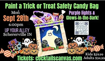 Paint a GLOW-in-the-DARK Trick or Treat Safety Halloween Candy Bag Event!
