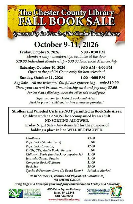 Friends of the Chester County Library Fall 2026 Book Sale