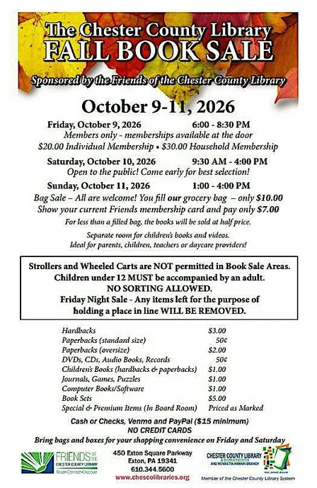 Friends of the Chester County Library Fall 2026 Book Sale