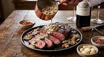 UBS In Person Cooking Class: Pan Seared Steak w. Dijon Mushroom Cream Sauce