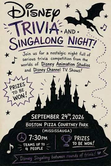 Disney Trivia & Singalong Night @ Boston Pizza Courtney Park (Mississauga)
