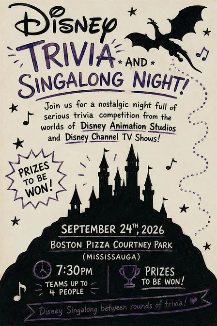 Disney Trivia & Singalong Night @ Boston Pizza Courtney Park (Mississauga)